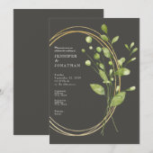 Spring Watercolor Green Leaves Wedding Invitation Kaart (Voorkant / Achterkant)