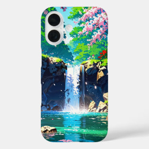 Spring Waterfall - Anime Landschap iPhone 16 Hoesje