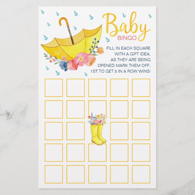 Spring Waterverf Baby shower Bingo Game Kaart – AP (Voorkant)