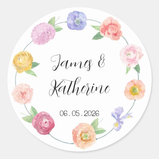 Spring Waterverf Bloemen bruiloft Sticker (Voorkant)