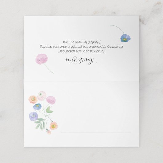 Spring Waterverf Bloemen Trouwplaats Kaarten (Buitenkant ongevouwen)