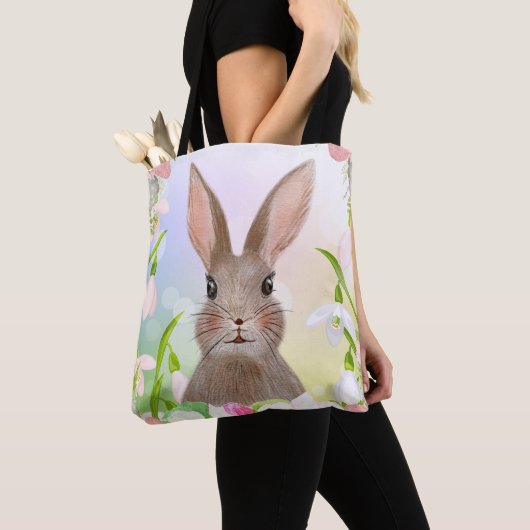 Spring Waterverf Cute Bunny Rabbit Canvas tas (Dichtbij)