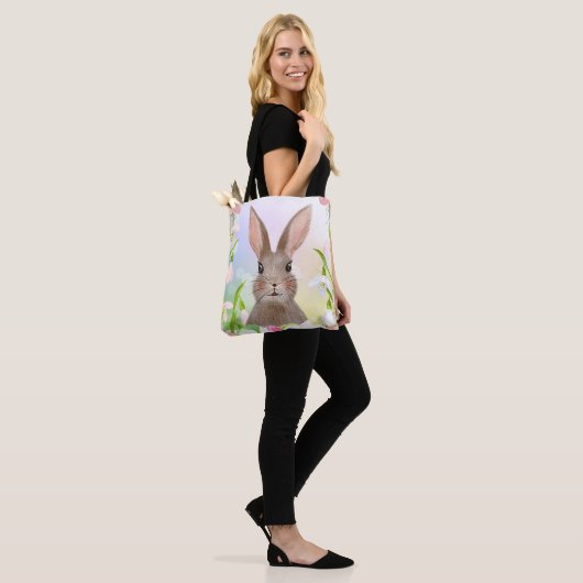 Spring Waterverf Cute Bunny Rabbit Canvas tas (Op model)