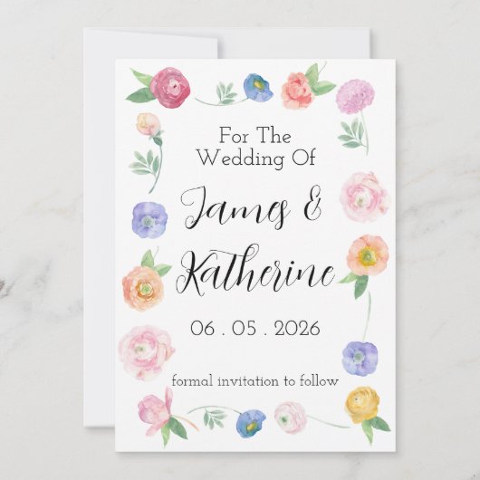 Spring Waterverf Floral Save the Date Kaart (Achterkant)