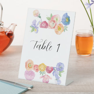 Spring Waterverf Floral tafel nummer Reclamebord Met Voetstuk