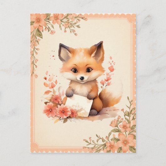 Spring Waterverf Fox houdt een brief - Briefkaart (Voorkant)