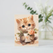Spring Waterverf Kitten met een letter - Briefkaart (Staand voorkant)