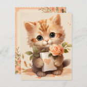 Spring Waterverf Kitten met een letter - Briefkaart (Voorkant / Achterkant)