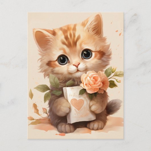 Spring Waterverf Kitten met een letter - Briefkaart (Voorkant)