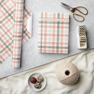Spring Waterverf Pastel Perzik Groen Plaid Cadeaupapier