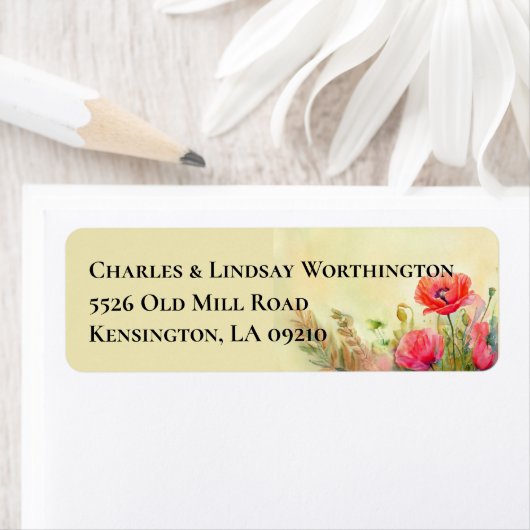 Spring Waterverf Poppies Retouradres Etiket (Insitu)