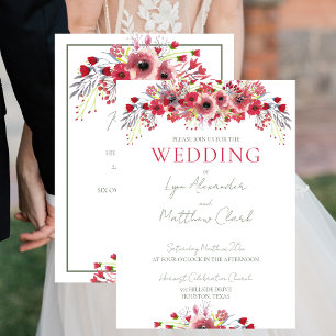 Spring Waterverf Poppy Red Flowers Wedding Kaart