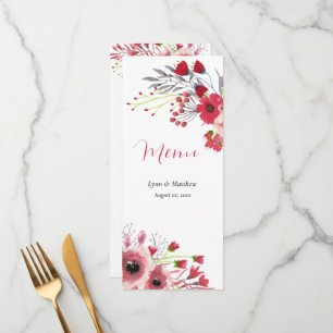 Spring Waterverf Poppy Red Flowers Wedding Menu