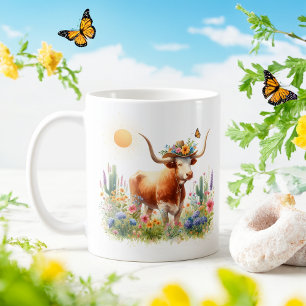 Spring Waterverf Texas Longhorn Koffiemok