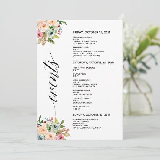 Spring Wedding Elegant Calligraphy Itinerary Card Programma (Staand voorkant)