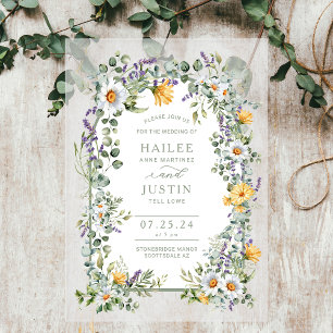 Spring Wedding Kleurrijke Wildflower Bloemen Trend Acryl Uitnodigingen