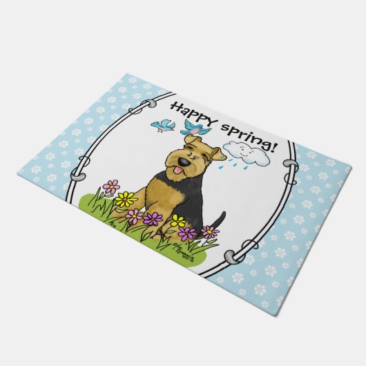 Spring Welsh Terrier Dog met Flowers - Cute Deurmat (Schuin)