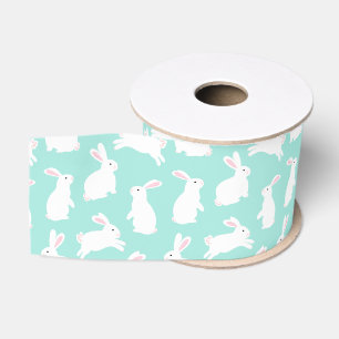 Spring White Bunnies Patroon Grosgrain Lint