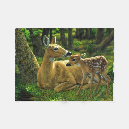 Spring Whitetail Fawn en moeder Deer Fleece Deken (Voorkant (Horizontaal))