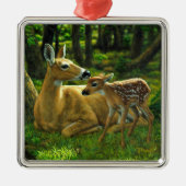 Spring Whitetail Fawn en moeder Deer Metalen Ornament (Voorkant)