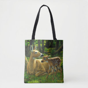 Spring Whitetail Fawn en moeder Deer Tote Bag