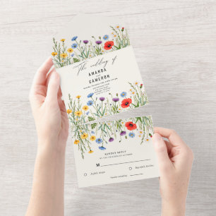 Spring Wild Flower Meadow Wedding All In One Uitnodiging