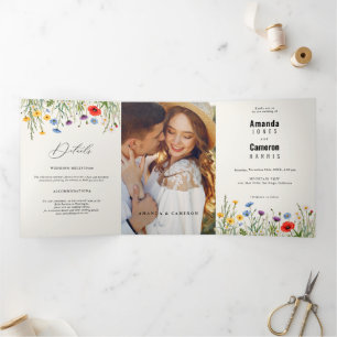 Spring Wild Flower Meadow Wedding Drieluik Aankondiging