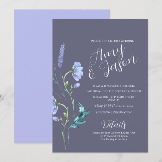 Spring Wild Flower Wreath Muted Paars Wedding Kaart (Voorkant / Achterkant)