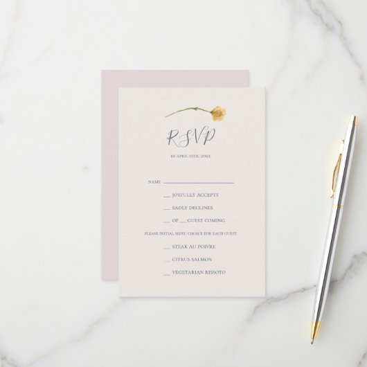 Spring Wildflower | Blush Menu Choice RSVP-kaart (Voorkant / Achterkant in situ)
