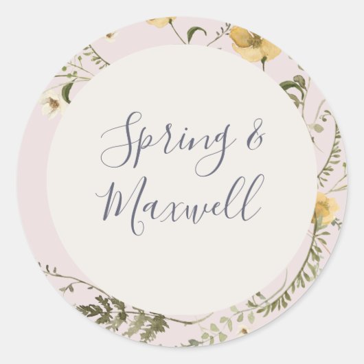 Spring Wildflower | Blush Weddenschap Envelope-zeg Ronde Sticker (Voorkant)