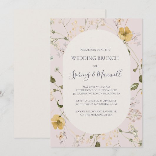 Spring Wildflower | Blush Wedding Brunch Kaart (Voorkant / Achterkant)