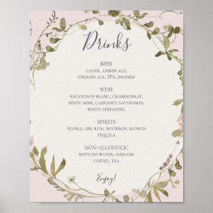 Spring Wildflower Blush Wedding Drinken Menu Pos Poster