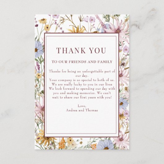 Spring Wildflower | Boho chique bruiloft | Dank u Informatiekaartje (Voorkant)