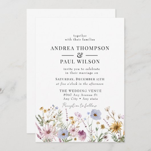 Spring Wildflower | Boho chique bruiloft Kaart (Voorkant / Achterkant)