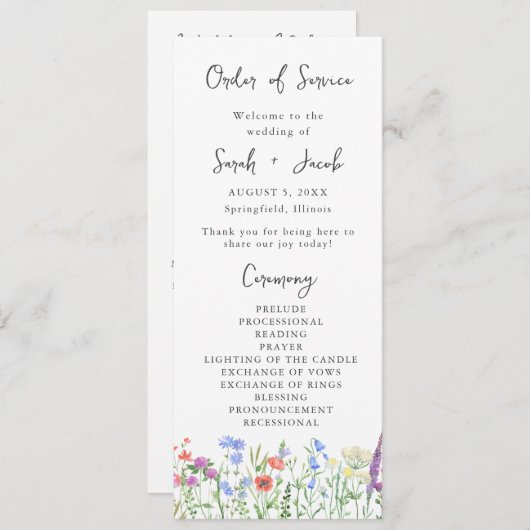 Spring Wildflower Boho Tuin Huwelijksprogramma Programma (Voorkant / Achterkant)