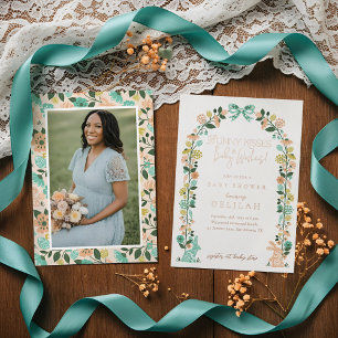 Spring Wildflower Easter Bunny Baby shower Bow Folie Uitnodiging