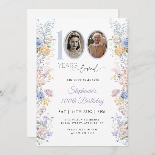 Spring Wildflower Foto 100e verjaardag Kaart (Voorkant / Achterkant)