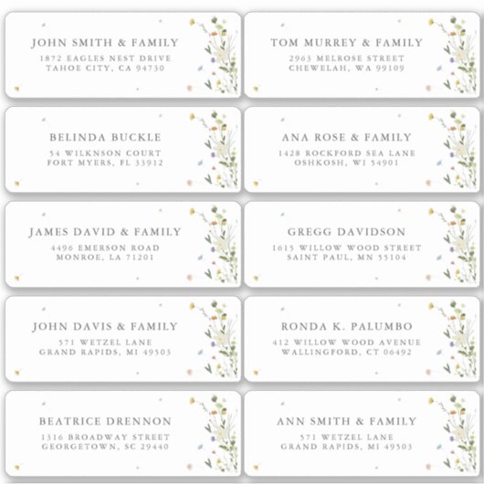 Spring Wildflower Garden Floral Naam Adres Sticker (Voorkant)