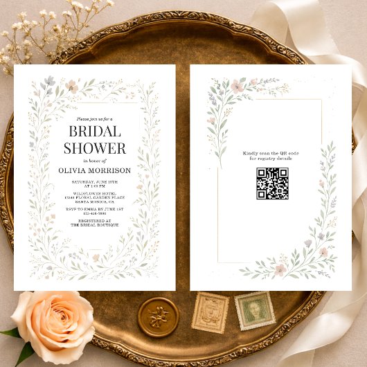 Spring Wildflower Garden QR Code Bridal Shower Kaart