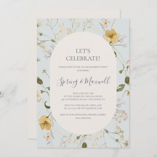 Spring Wildflower | Light Blue Let's Celebrate Inv Kaart (Voorkant / Achterkant)