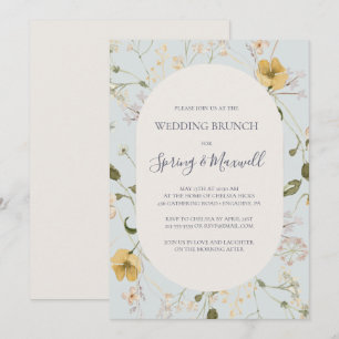 Spring Wildflower Light Blue Wedding Brunch Kaart
