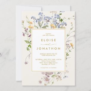 Spring Wildflower Meadow Details Gold Wedding Kaart