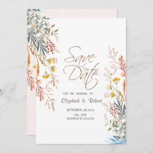 Spring Wildflower Meadow Dried Save the Date (Voorkant / Achterkant)