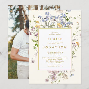 Spring Wildflower Meadow Garden Foto Gold Wedding Kaart