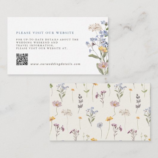 Spring Wildflower Meadow Tuin Bruiloft Details QR Informatiekaartje (Voorkant / Achterkant)
