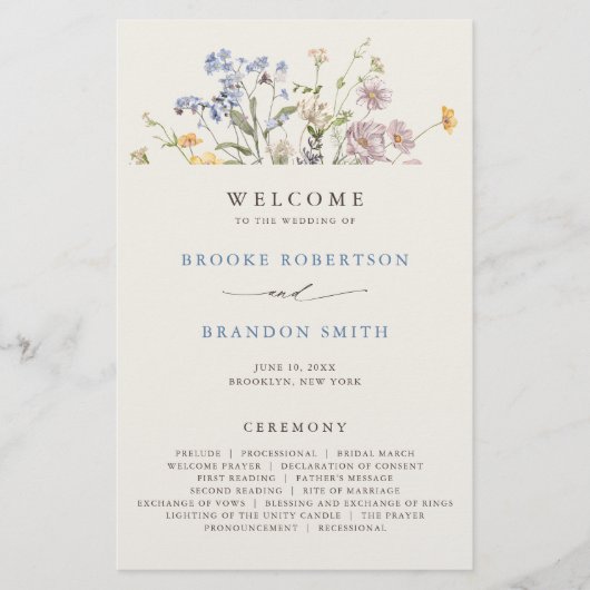 Spring Wildflower Meadow Tuin Huwelijksprogramma (Voorkant)