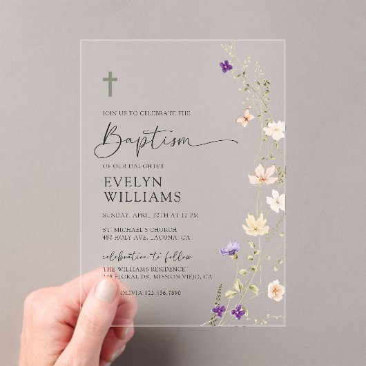 Spring Wildflower Meisje Bloemdoop Acryl Uitnodigingen (Insitu (Draagbaar))