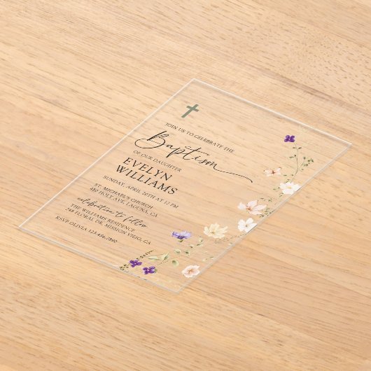 Spring Wildflower Meisje Bloemdoop Acryl Uitnodigingen (Laagn)