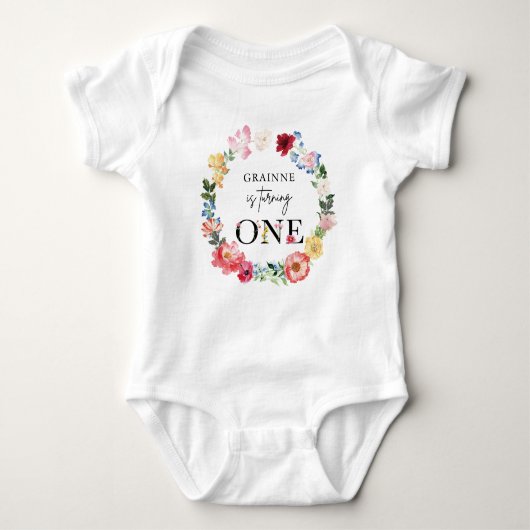 Spring Wildflower Meisje Eerste Verjaardagsfeest Romper (Voorkant)