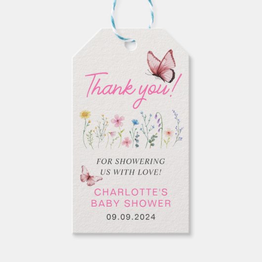 Spring Wildflower Meisje Roze Baby shower Cadeaulabel (Voorkant)